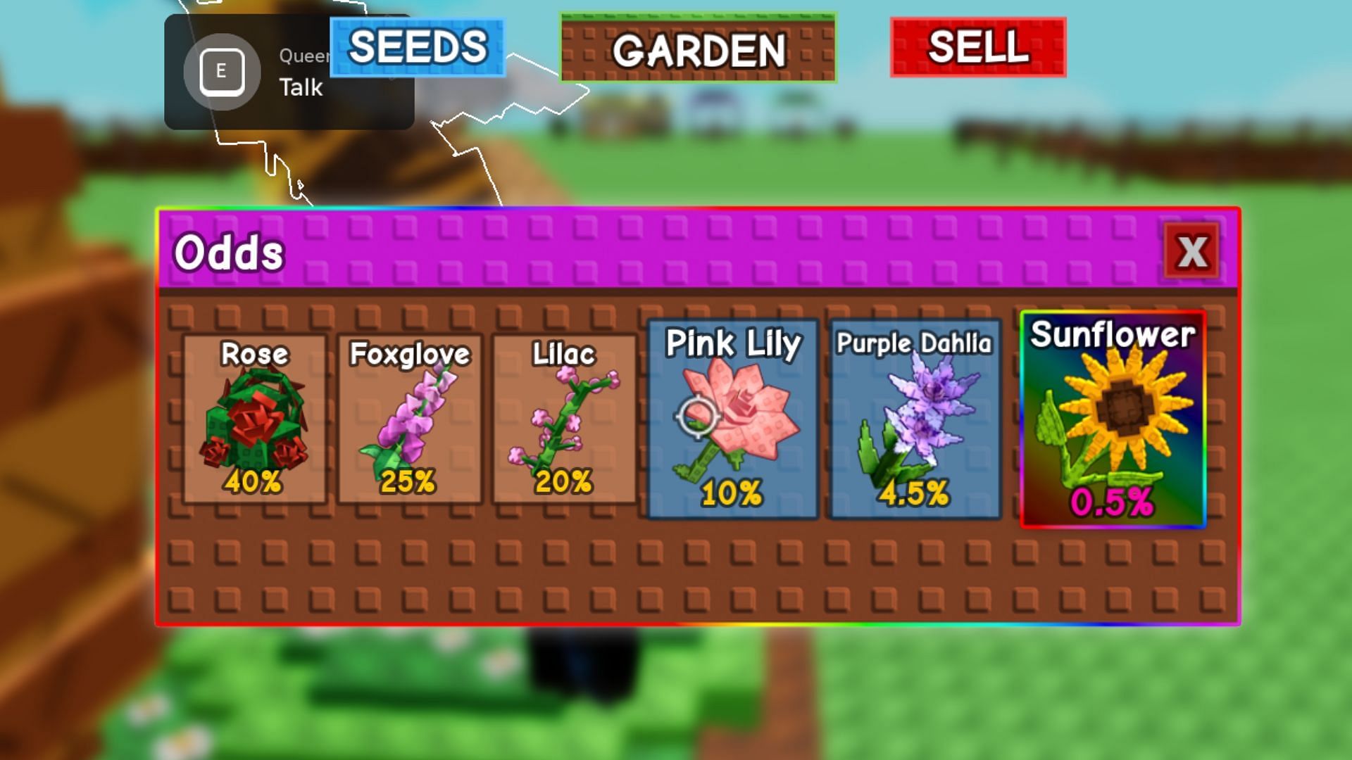 Sunflower is the rarest item in the Flower Seed pack (Image via Roblox)
